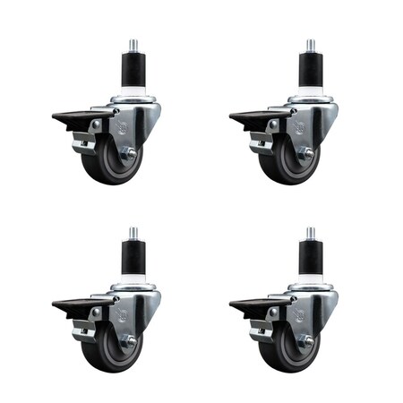 Service Caster 3'' Thermoplastic Rubber Swivel 1-1/2'' Expanding Stem Caster Set with Brake, 4PK SCC-EX20S314-TPRB-PLB-112-4